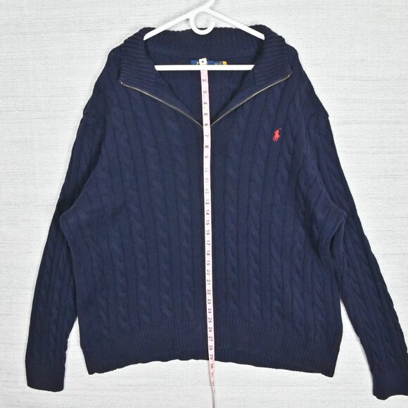 Polo Ralph Lauren Chunky Cable Knit Warm 1/4 Zip Mock Neck Sweater Navy Blue 2XB - Picture 16 of 16